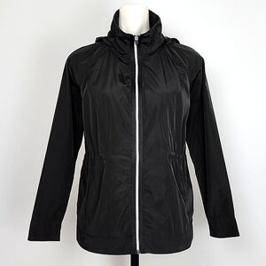 Apana Women's Black Hooded Zip Up Jacket  Cinchable Waist Size Medium